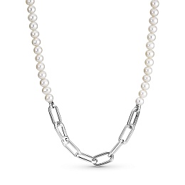 Sterling silver link necklace with white treated f