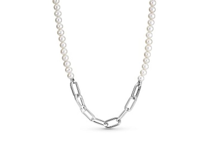 Sterling silver link necklace with white treated f