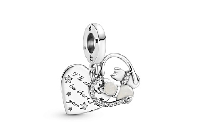 Cats and heart sterling silver dangle with clear c