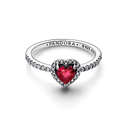Heart sterling silver ring with cherries jubilee red crystal and clear cubic zirconia