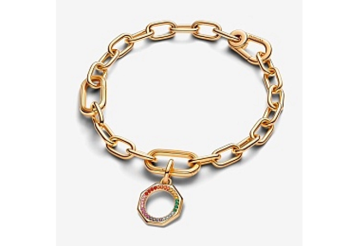 Rainbow 14k gold-plated medallion with green, pink, blue, red, purple, orange and yellow crystal