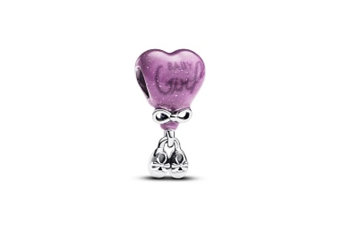 Baby girl balloon sterling silver charm with color