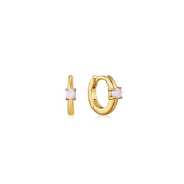 GOLD KYOTO OPAL CABOCHON HUGGIE HOOP EARRINGS /E035-15G
