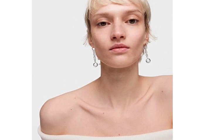 SILVER EARRINGS CHAIN BALL 48MM