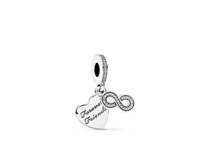 Forever friends heart silver dangle with clear cub