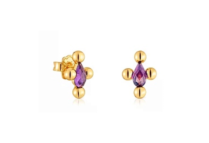 SILVER GOLD PLATED EARRINGS AMETHYST
