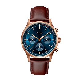 Anthéor Multifunction Watch leather blue, Rosé Col