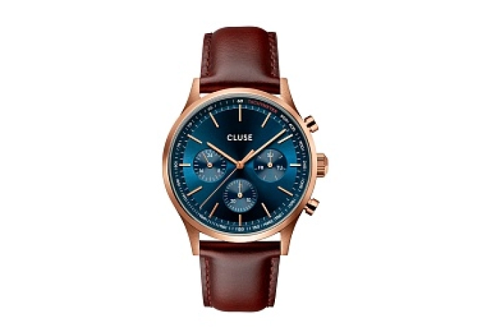 Anthéor Multifunction Watch leather blue, Rosé Col