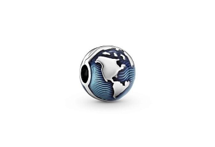 Globe sterling silver clip with transparent blue e