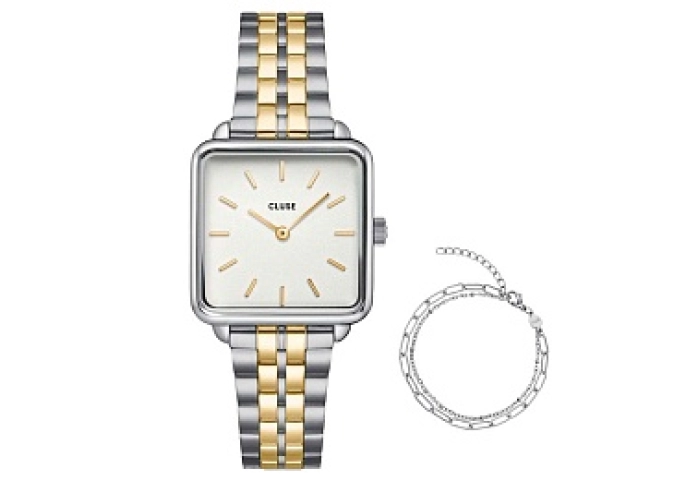 Gift Box La Tétragone Steel Watch, Bicolour & Doub