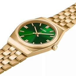 Retro 70's Watch Steel, Forest Green, Gold Colour