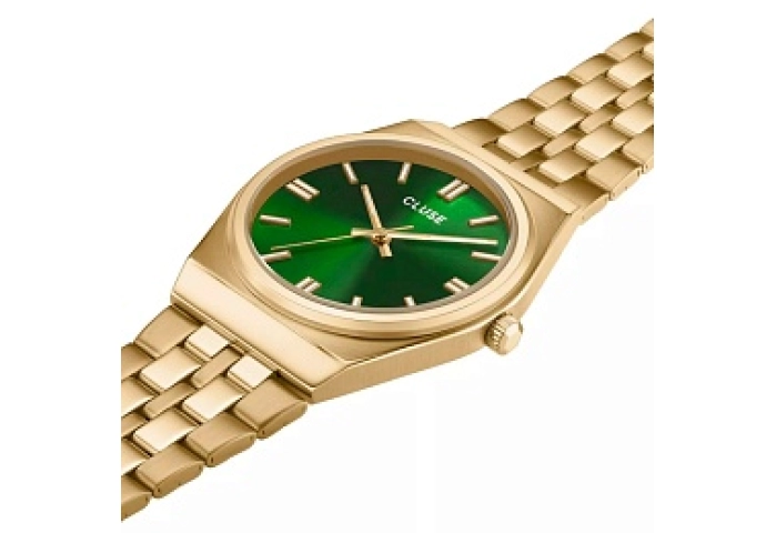 Retro 70's Watch Steel, Forest Green, Gold Colour