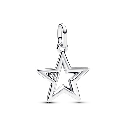 Star sterling silver medallion with clear cubic zi