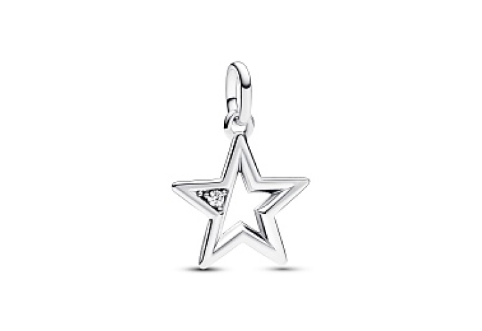 Star sterling silver medallion with clear cubic zi