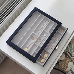 Navy Supersize Ring Bracelet Drawer With Glass Lid