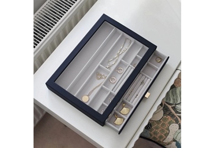 Navy Supersize Ring Bracelet Drawer With Glass Lid