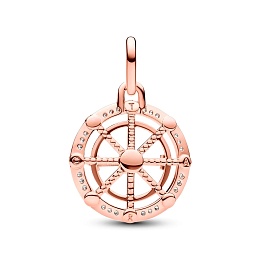 Spinning wheel 14k rose gold-plated medallion with clear cubic zirconia