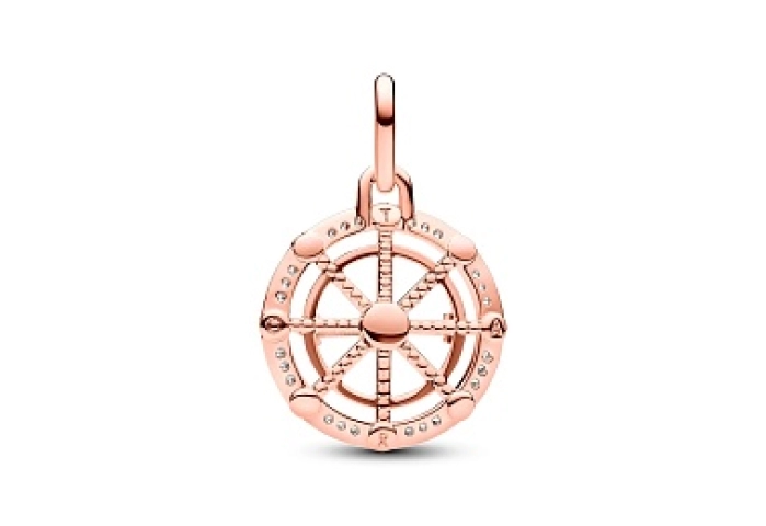 Spinning wheel 14k rose gold-plated medallion with