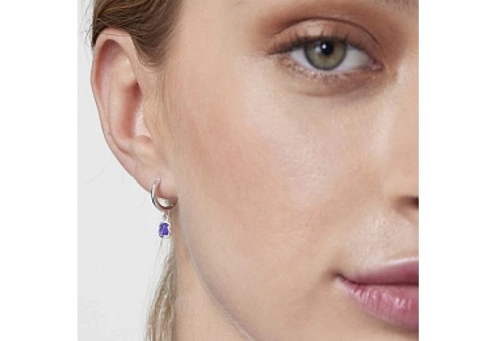 SILVER HOOP EARRINGS AMETHYST 4MM