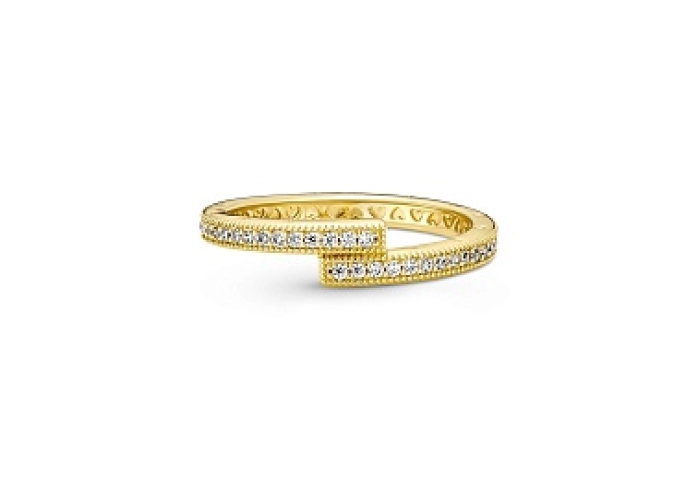 Pandora logo 14k gold-plated ring withclear cubic zirconia /169491C01-54