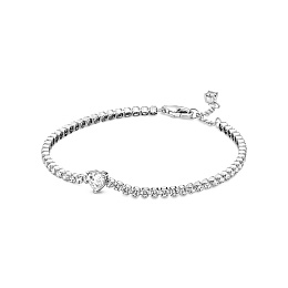 Heart sterling silver tennis bracelet with clear c