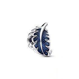 Feather sterling silver charm with transparent blu