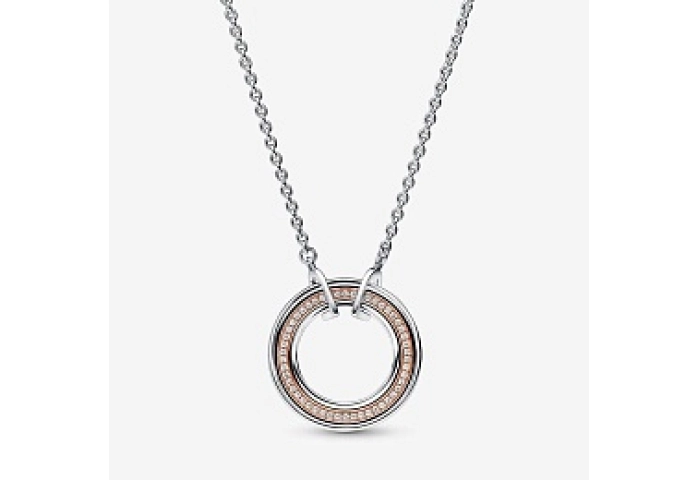 Pandora logo sterling silver and 14k rose gold-plated necklace with clear cubic zirconia