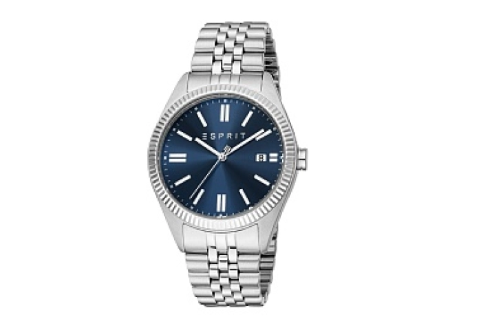ESPRITDarkBracelet,BlueMen3Dial,HandsWatch,StainlessDate,Silver10SteelColorATMMetalCase,