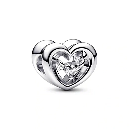 Open heart sterling silver charm with clear cubic zirconia