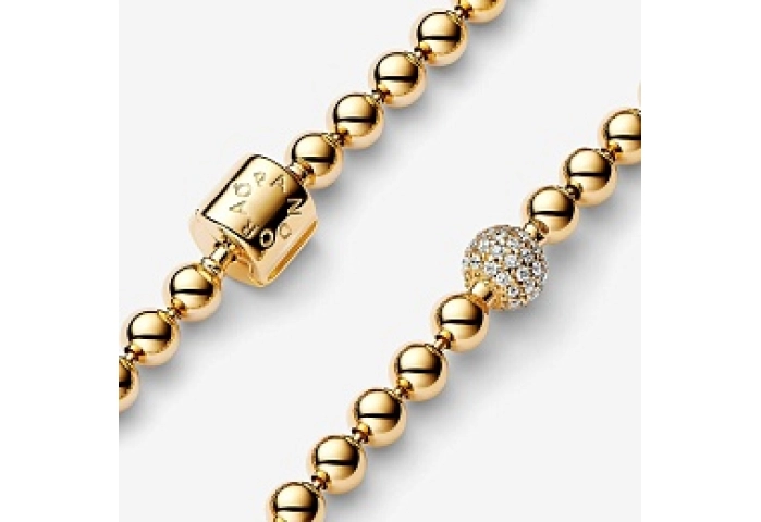 Pandora logo 14k gold-plated bracelet with clear c