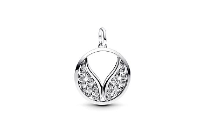 Wings sterling silver medallion with clear cubic z