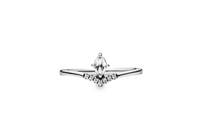Wishbone silver ring with clear cubic zirconia