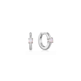 SILVER KYOTO OPAL CABOCHON HUGGIE HOOP EARRINGS