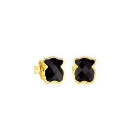 SILVER GOLD PLATED EARRINGS ONYX