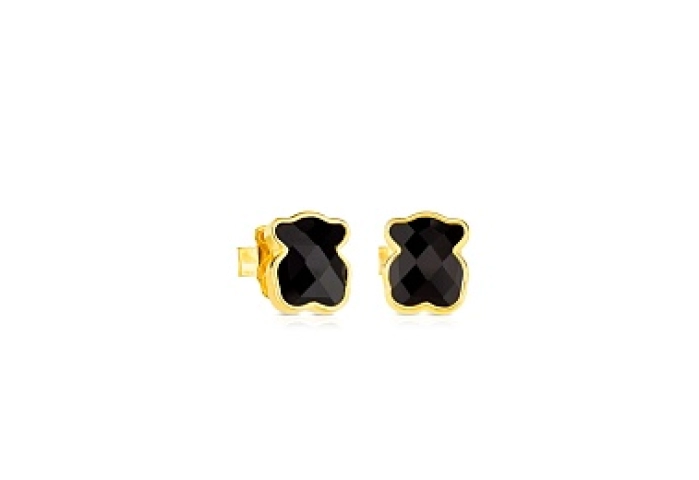 SILVER GOLD PLATED EARRINGS ONYX