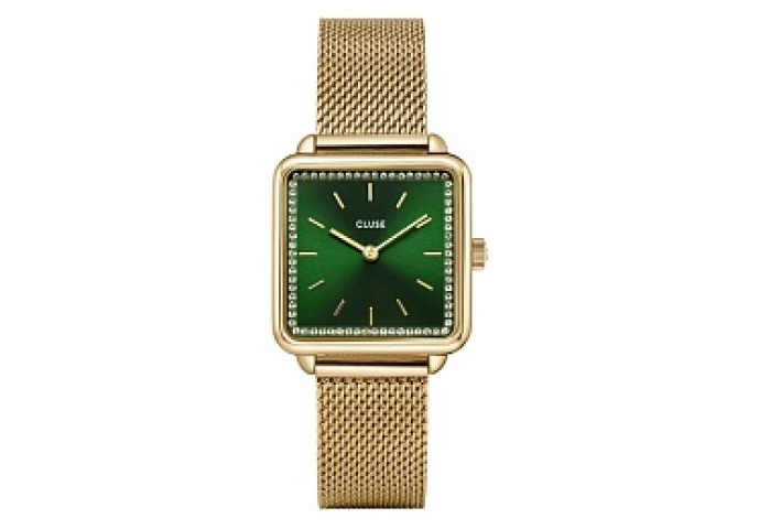 La Tétragone Watch Mesh stones Green, Gold Colour