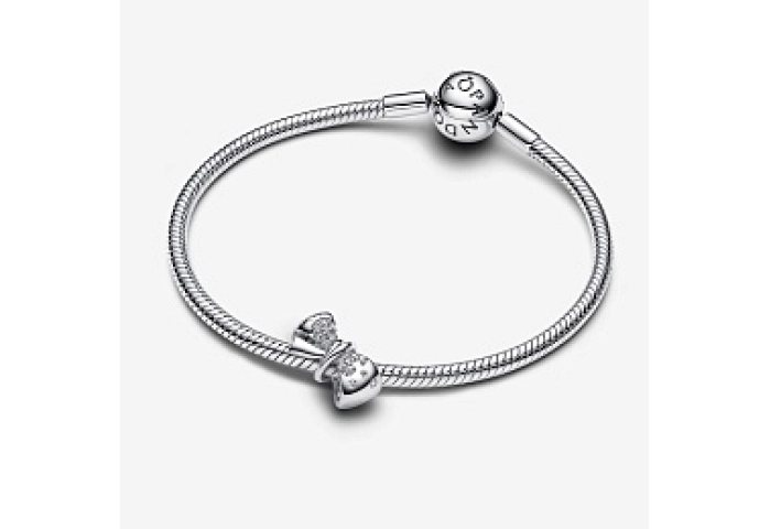 Bow sterling silver charm with clear cubic zirconi