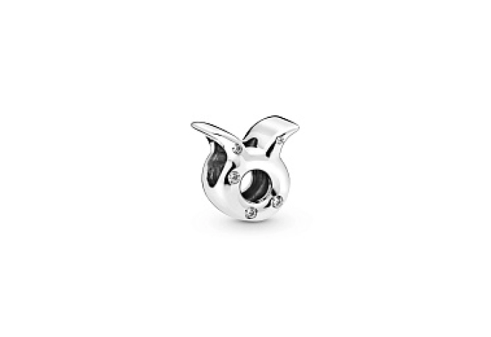 Taurus sterling silver charm with clear cubic zirc