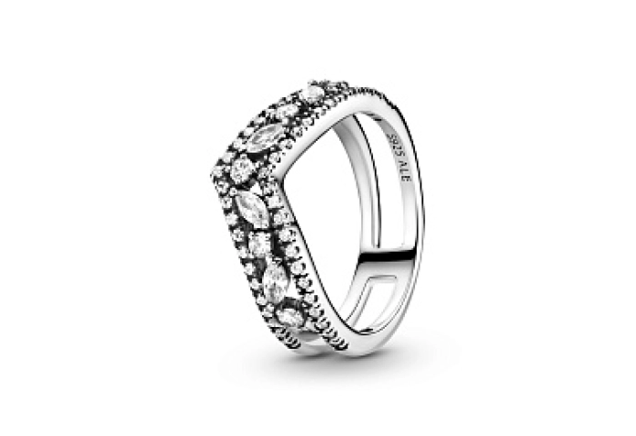 Wishbone sterling silver ring with clear cubic zirconia/Серебряное кольцо с чистым кубическим циркон