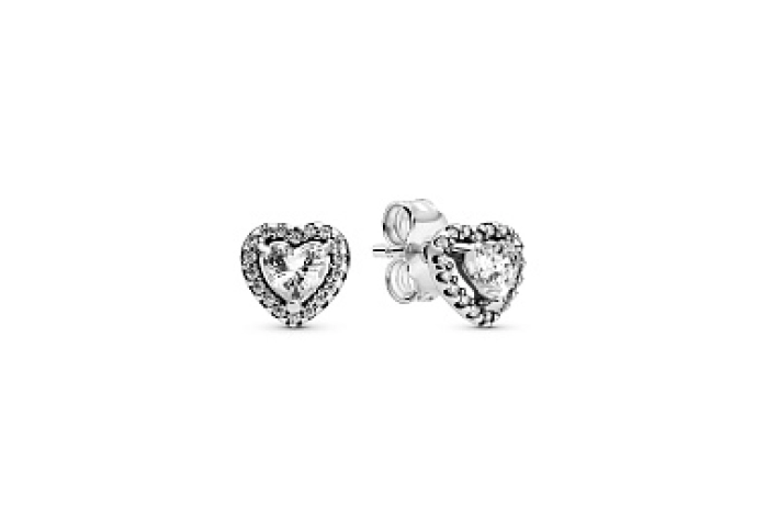 Heart sterling silver stud earrings with clear cub