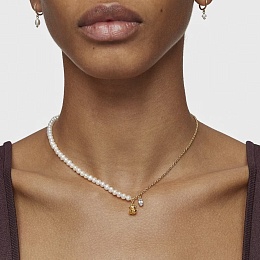 SILVER GOLD PALTED CHOKER PEARL TOPAZ