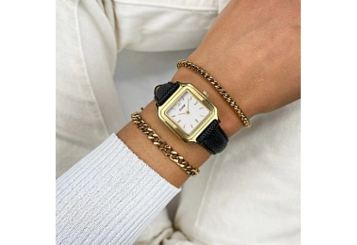 Gracieuse Petite Watch Leather Black Lizard, Gold 