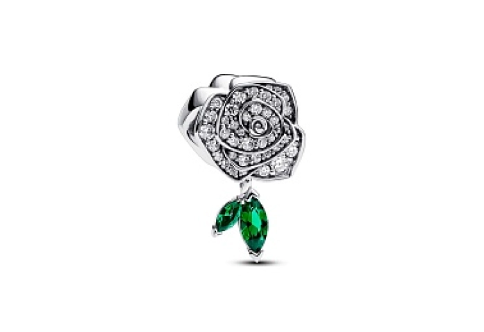 Rose sterling silver charm with clear cubic zircon