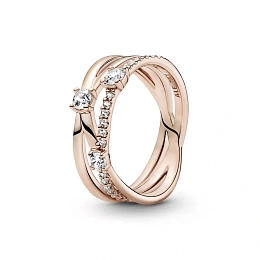 Triple band 14k rose gold-plated ring with clear c