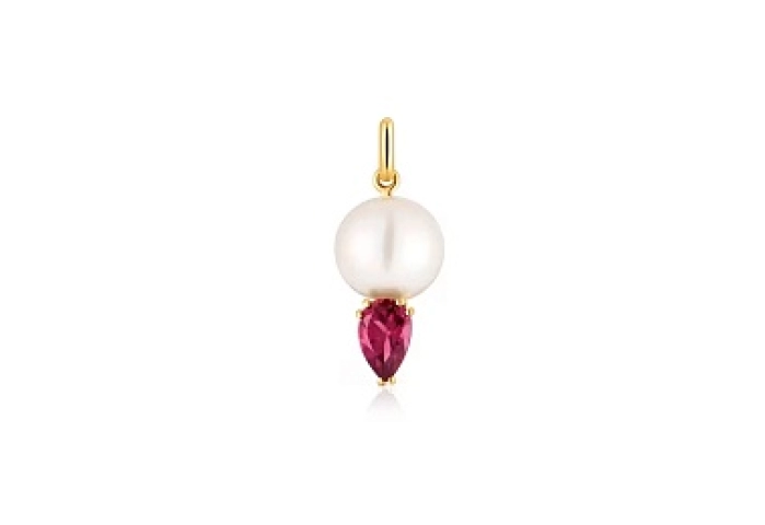 18KT GOLD PENDANT RHODOLITE PINK PEARL