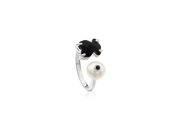 SILVER RING ONYX CULTURED PEARL N13