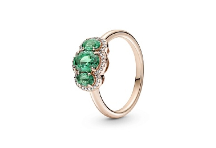 14k Rose gold-plated ring with green crystal and clear cubic zirconia /180057C01-54
