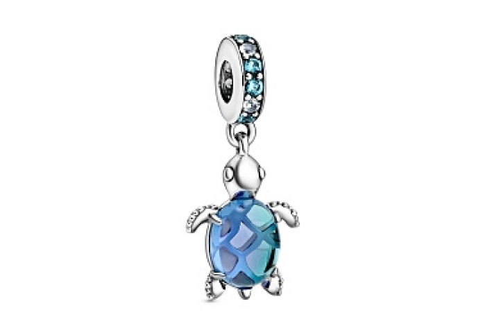 Sea turtle sterling silver dangle with icy green, 