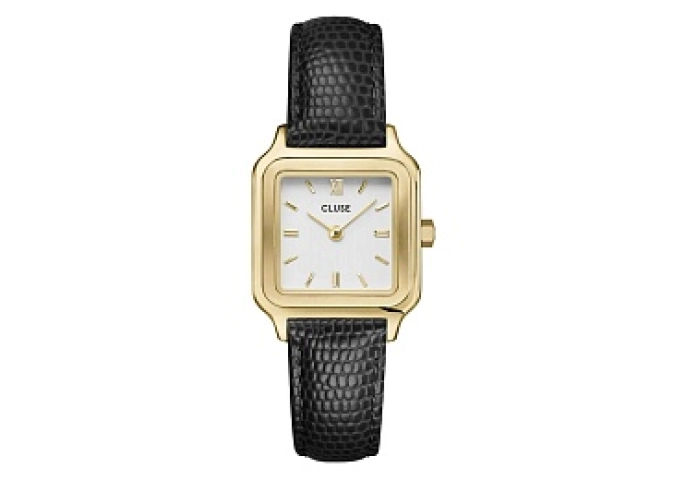 Gracieuse Petite Watch Leather Black Lizard, Gold 