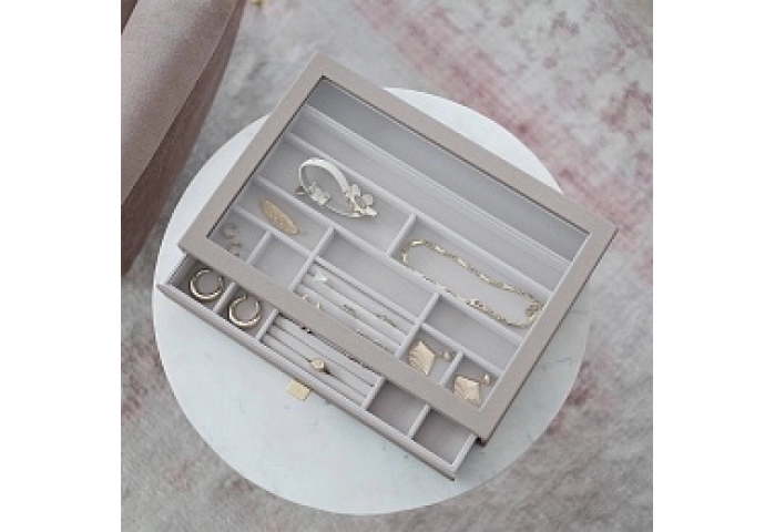 Taupe Supersize Ring Bracelet Drawer With Glass Li